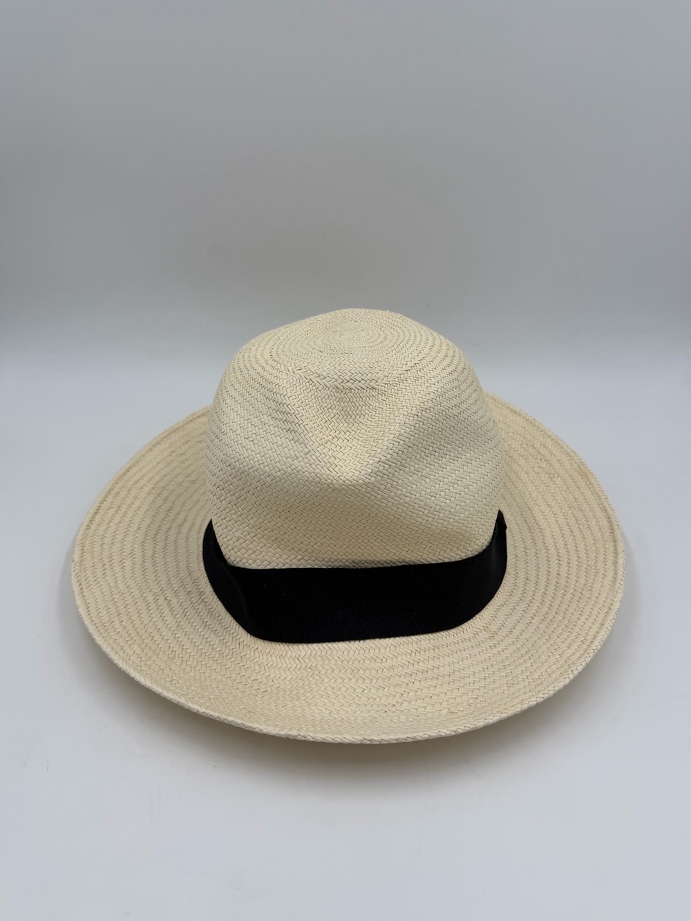 K Dorfzaun Genuine Panama Hat Hand Woven Ecuador Straw Fedora Black Band Medium